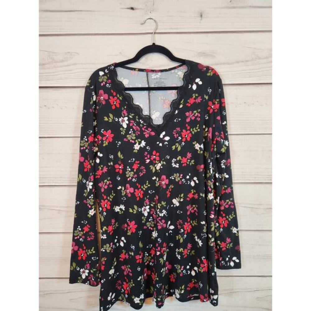 Lane Bryant Women's Black Floral Lace Long Sleeve V-Neck Tunic Blouse Size 14/16